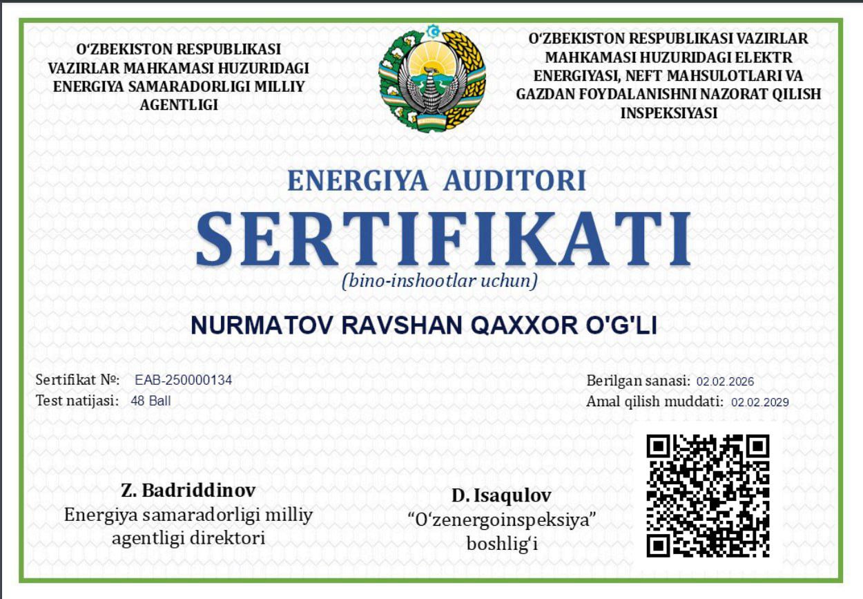Energiya auditorlari uchun o‘quv kurslari!